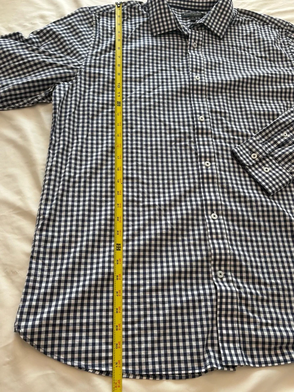 Banana Republic Navy and White Check Button-Up Dress Shirt
